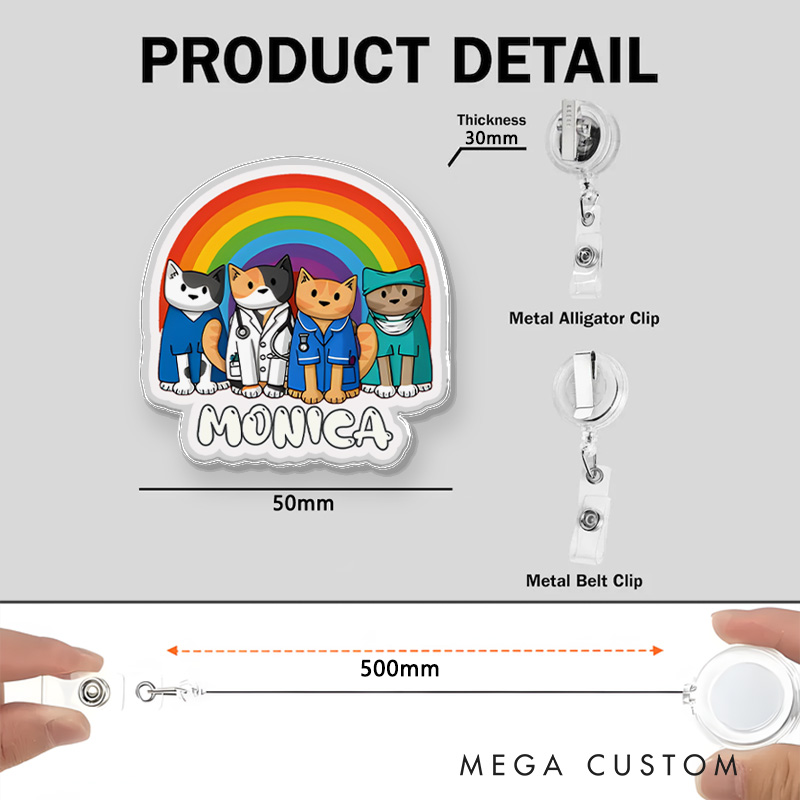 Personalized Nurse Badge Reel Customized Rainbow Animal Nurse Design Badge Holder Nurse Badge Staff Reel Gift 