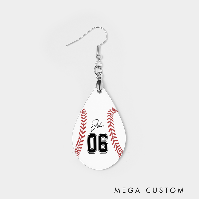 Personalized Baseball Wooden Earrings Custom Name and Number for Sports Lovers