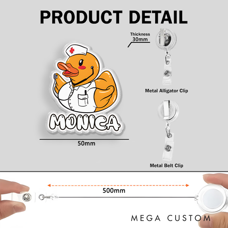 Personalized Nurse Badge Reel Customized Rainbow Duck Nurse Design Badge Holder Nurse Badge Staff Reel Gift 