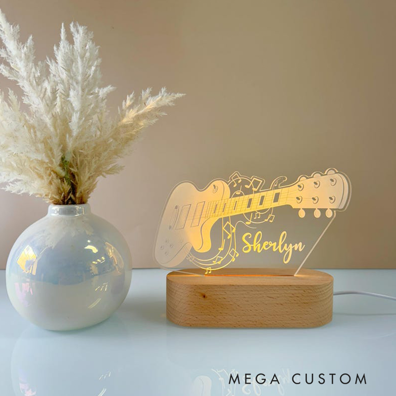 Personalized Guitar Night Light Custom LED Lamp for Music Lovers Perfect Gift for Guitarists Unique Room Decor Nightlight for Musicians