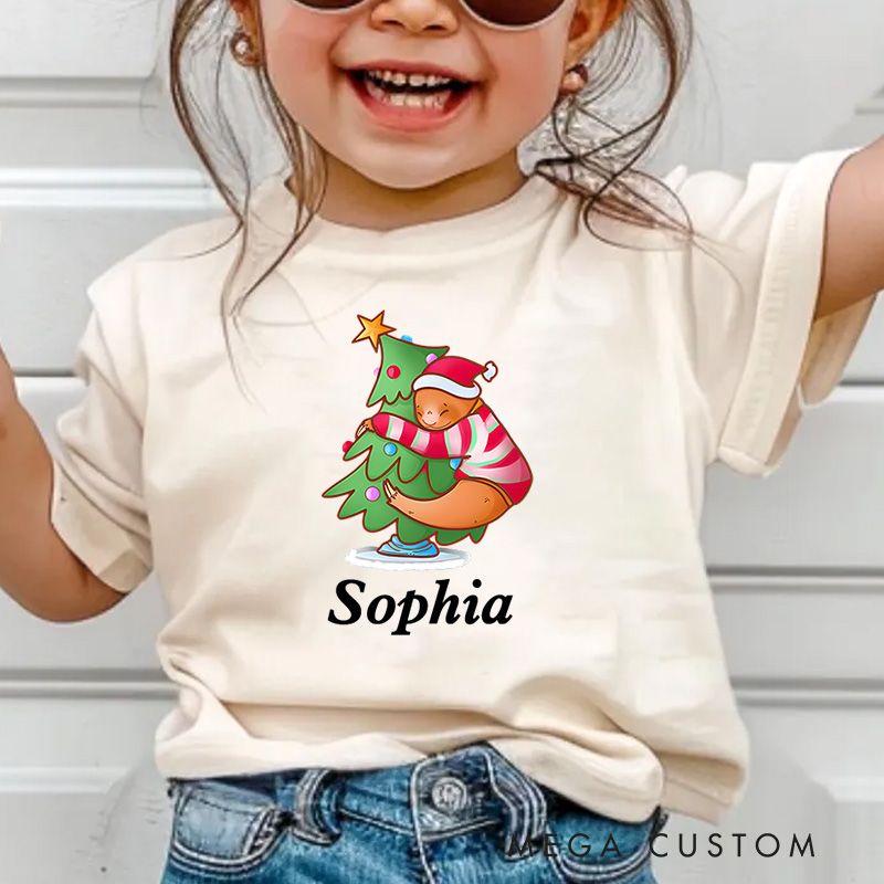 Personalized Christmas Tree with Star and Ornaments Christmas Kids T-Shirt