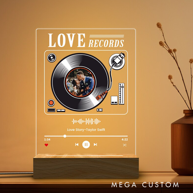 Personalized Photo Music Night Light Custom Vinyl Record Plaque Album Cover Song Plaque Bedroom Decor Night Lamp
