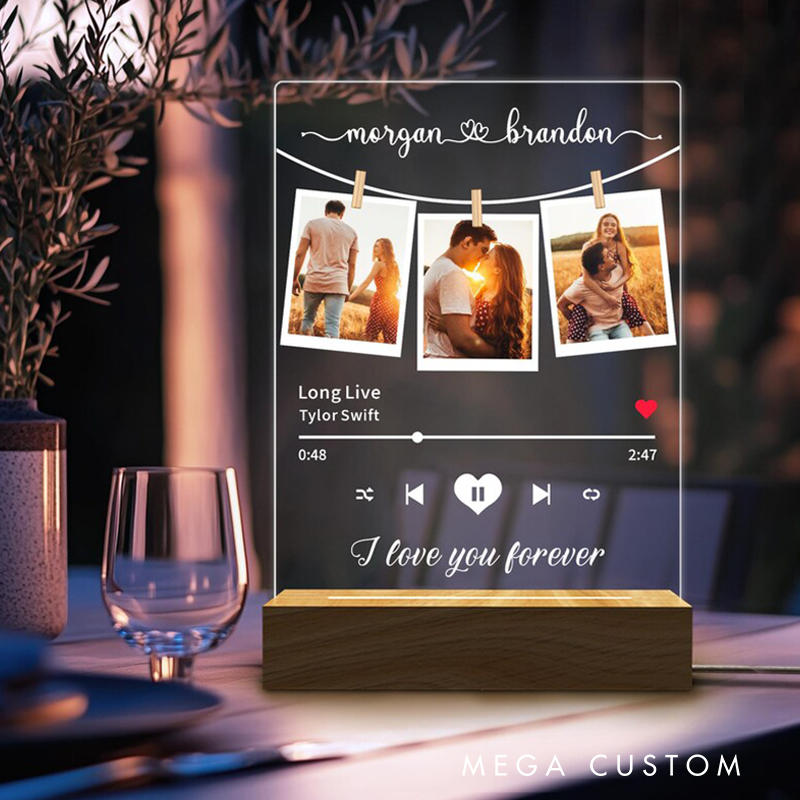Personalized Music Photo Name Night Light Custom Photo Night Light Music Plaque Personalized Song Acrylic Plaque Bedroom Decor