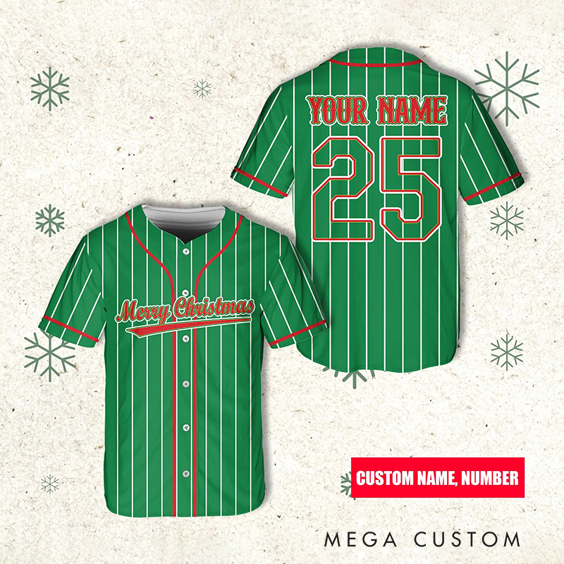 Personalized Christmas Baseball Jersey with Custom Name and Number  