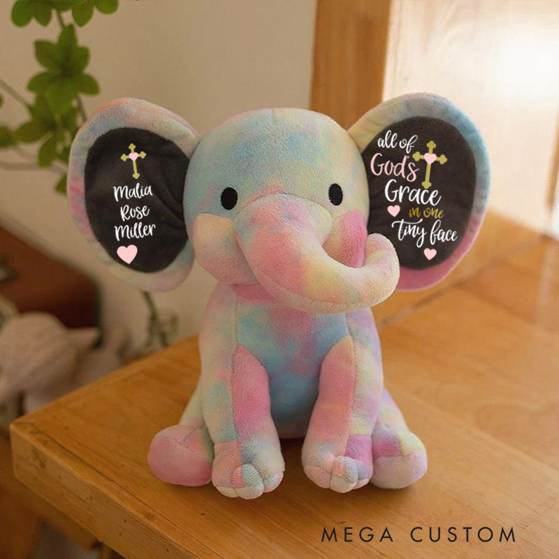Personalized God’s Grace Stuffed Elephant Plush Toys with Name Religious Gift Birthday Gift Faith Gift 