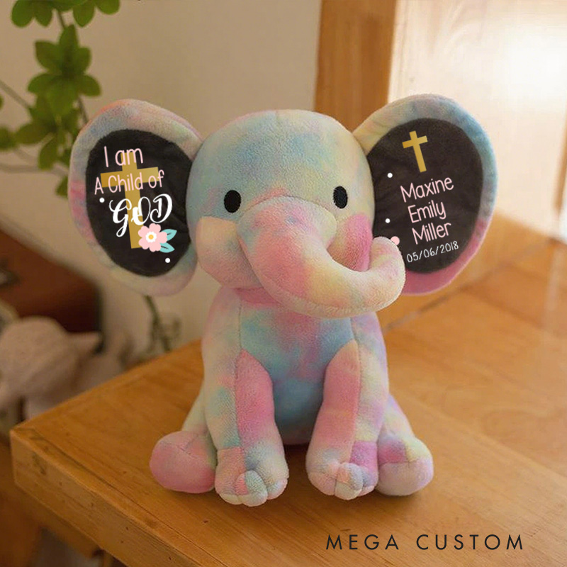 Personalized i am a Child of God Stuffed Elephant Plush Toys with Name and Date Religious Gift Birthday Gift 