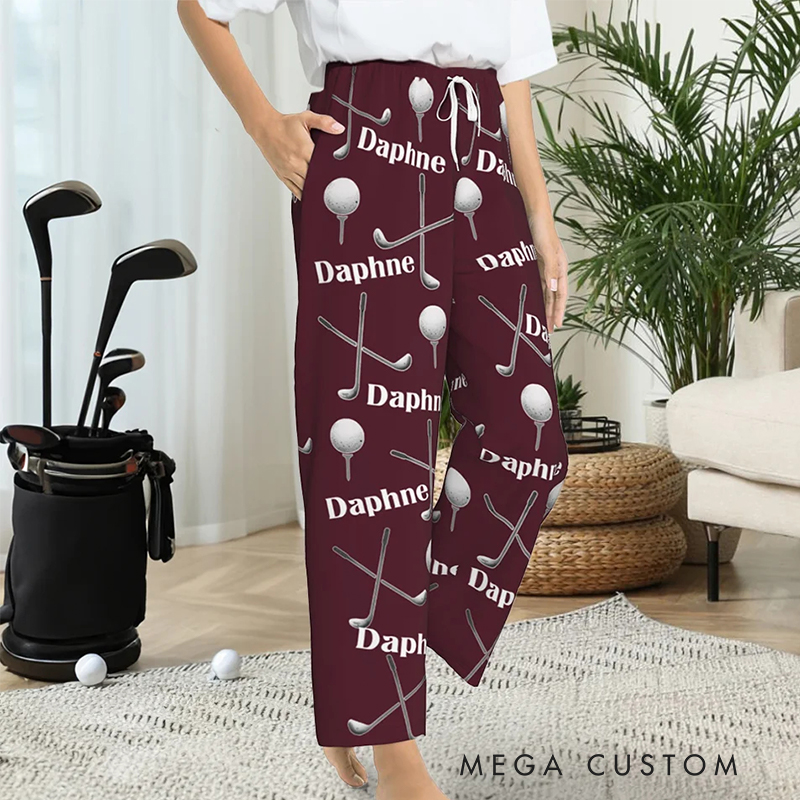 Personalized Golf Themed Pajama Pants with Custom Name Design  