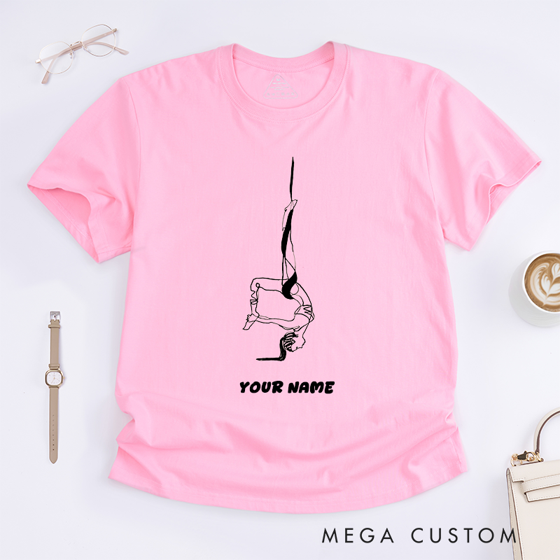 Personalized Aerial Dance Art Women T-Shirts Custom Name Gift Artistic Line Drawing Dance Apparel Unique Fitness Top for Yoga Lovers