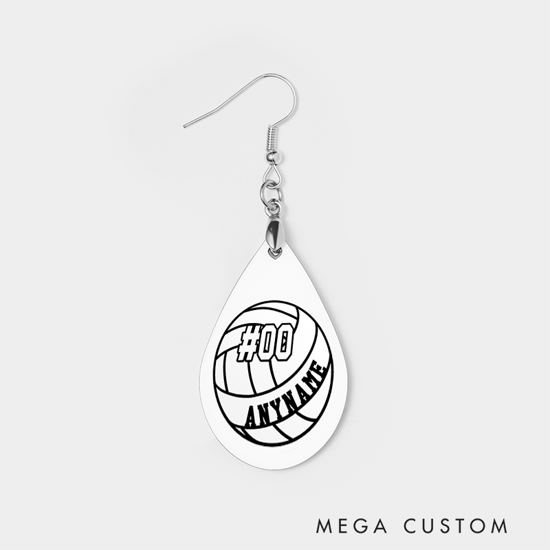 Personalized Volleyball Wooden Earrings Custom Name and Number for Sports Lovers