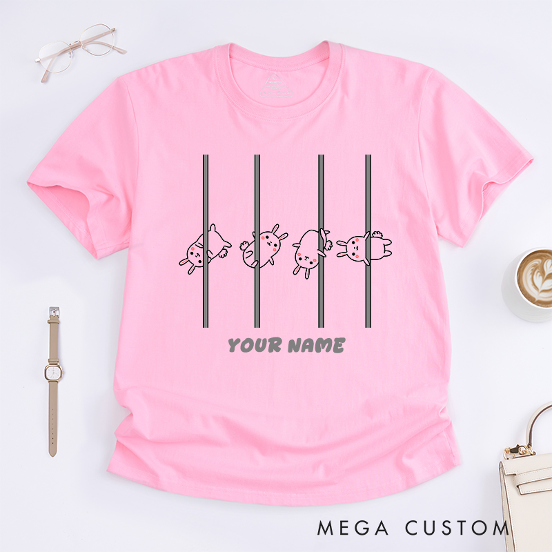 Personalized Cute Bunny Pole Dance T-Shirts Custom Name Gift for Girls Women Unique Kawaii Animal Design Lover Shirt Perfect for Present