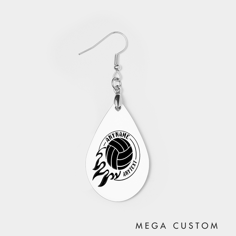 Personalized Volleyball Wooden Earrings with Name and Text with Dynamic Ball Design