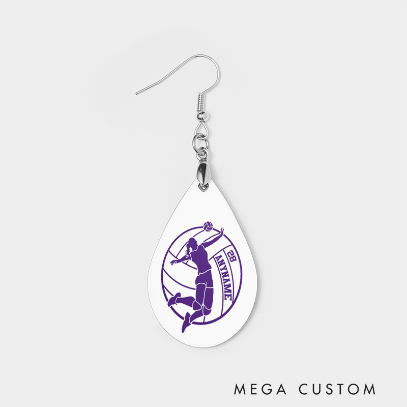 Personalized Volleyball Team Spirit Wooden Earrings with Custom Name and Number for Athletes and Fans