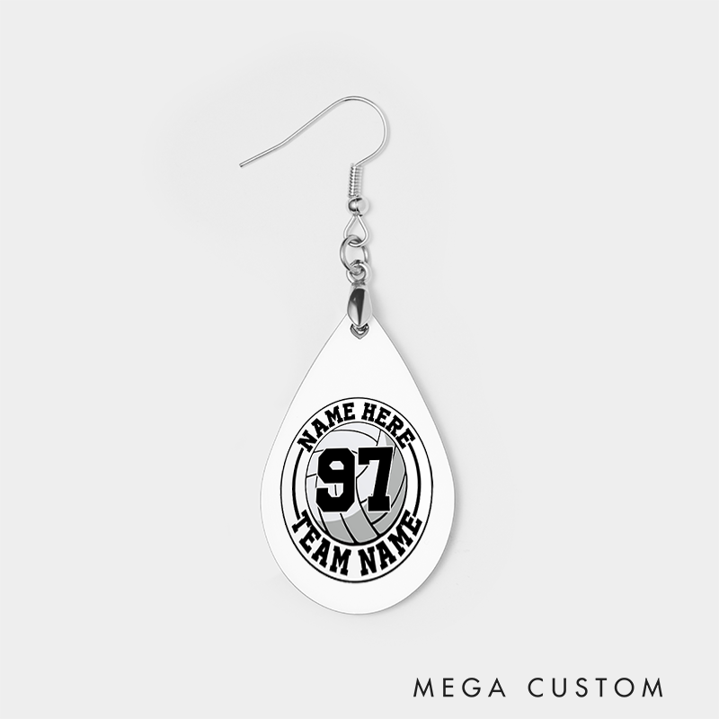 Personalized Volleyball 3D Wooden Earrings with Custom Team Name, Player Name and Number for Game Day