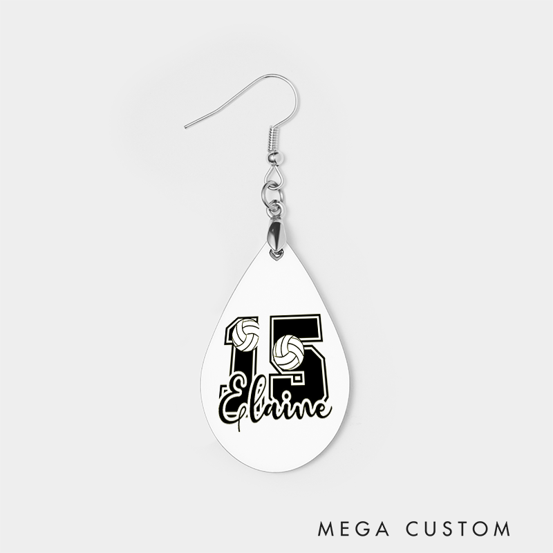 Personalized Volleyball Number Design Wooden Earrings with Custom Player Name and Number for Unique Gift