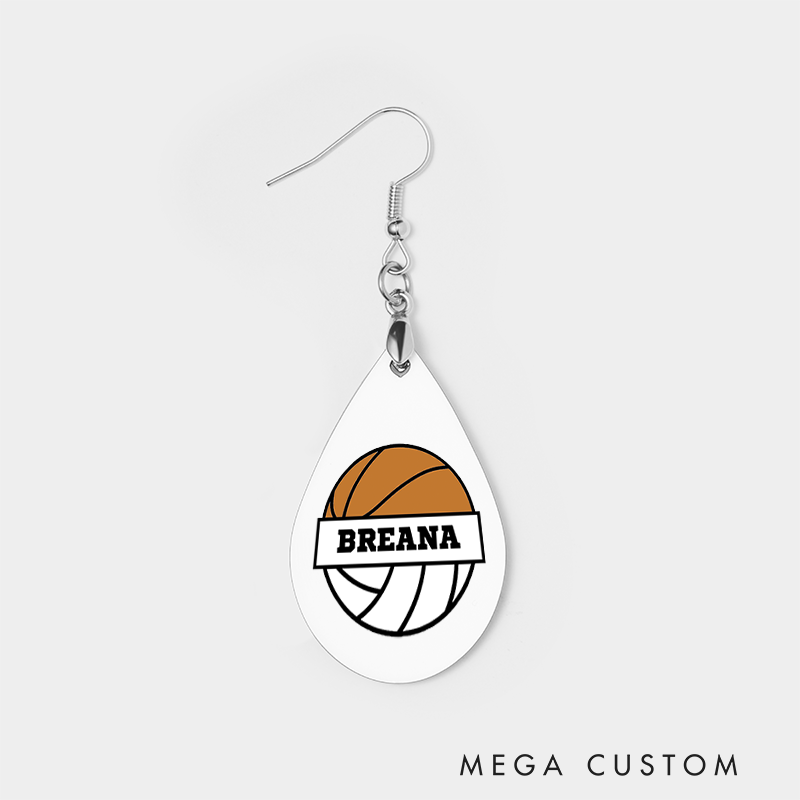 Personalized Volleyball and Basketball Design Wooden Earrings with Custom Team Name