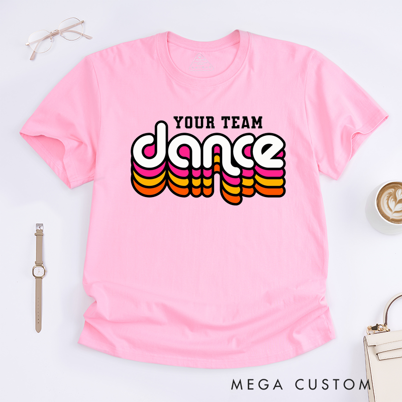 Personalized Dance Team T-Shirts Custom Name Retro Colorful Neon Design Matching Group Tee Unique Gift for Dancers Friends Family Event