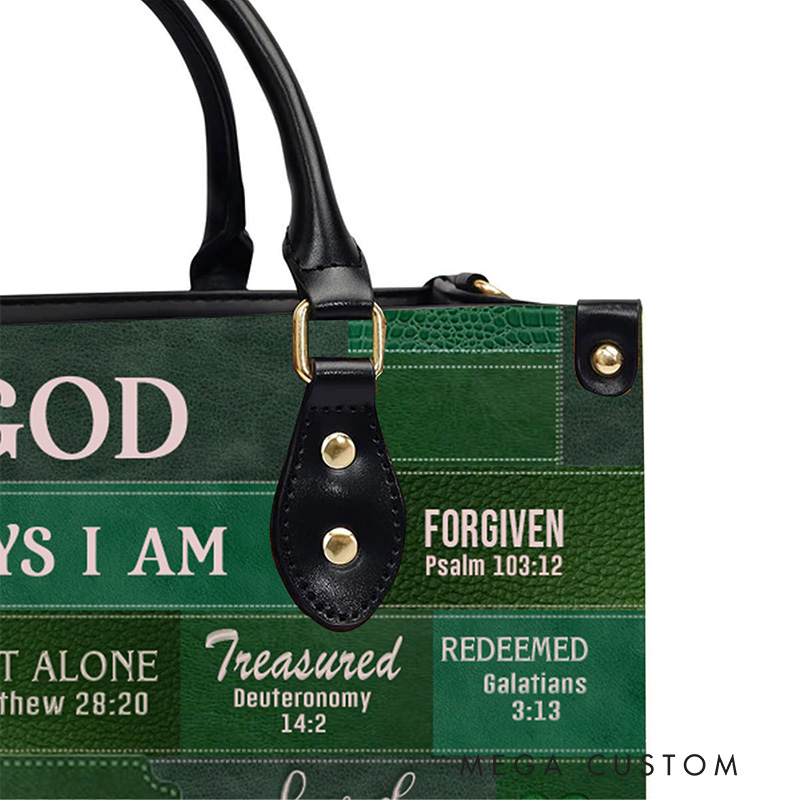 Personalized God Says I am Bible Verse Green Leather Handbag with Name Religious Gift Christian Faith Gift for Women