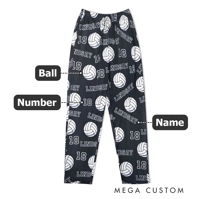 Personalized Sports Themed Pajama Pants with Custom Name and Number 