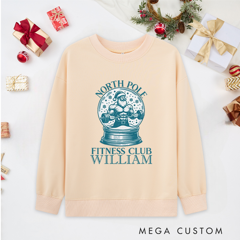 Personalized Christmas Classic Ugly Sweatshirts with Santa Snow Globe for Fitness Enthusiasts Bodybuilders and Gym Lovers
