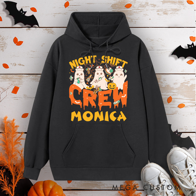 Personalized Hoodies for Nurse Customized Night Shift Crew Design Hoodies Halloween Nurse Hoodie