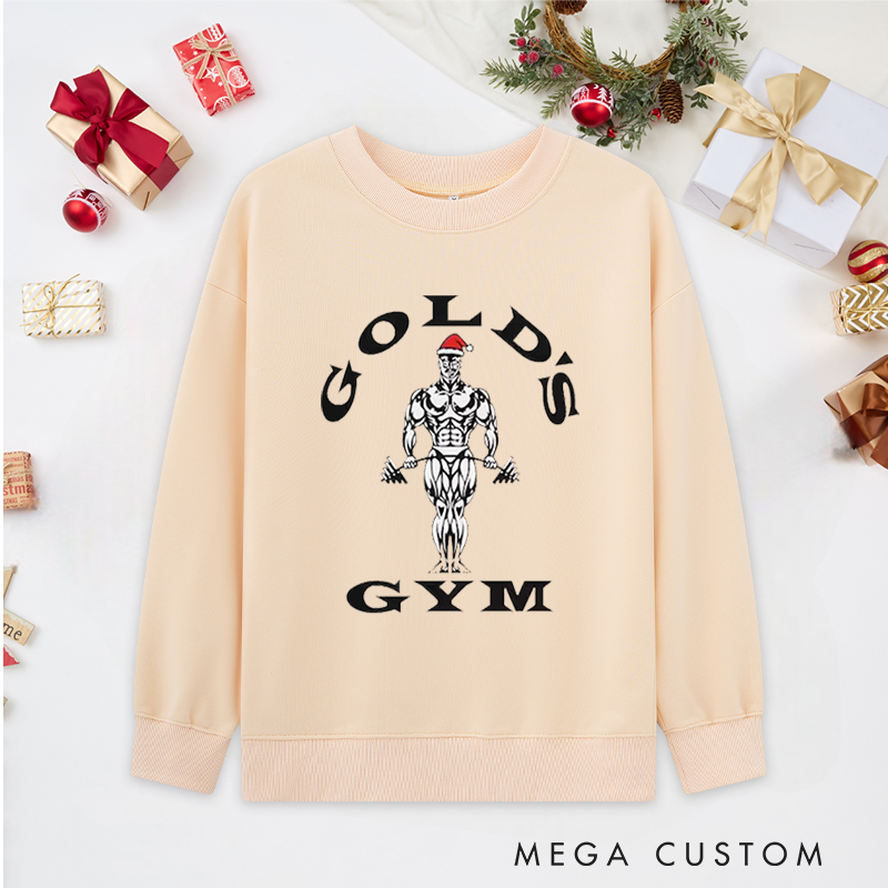 Personalized Christmas Classic Ugly Sweatshirts with Bodybuilder with Santa Hat Print for Fitness Enthusiasts Bodybuilders and Gym Lovers