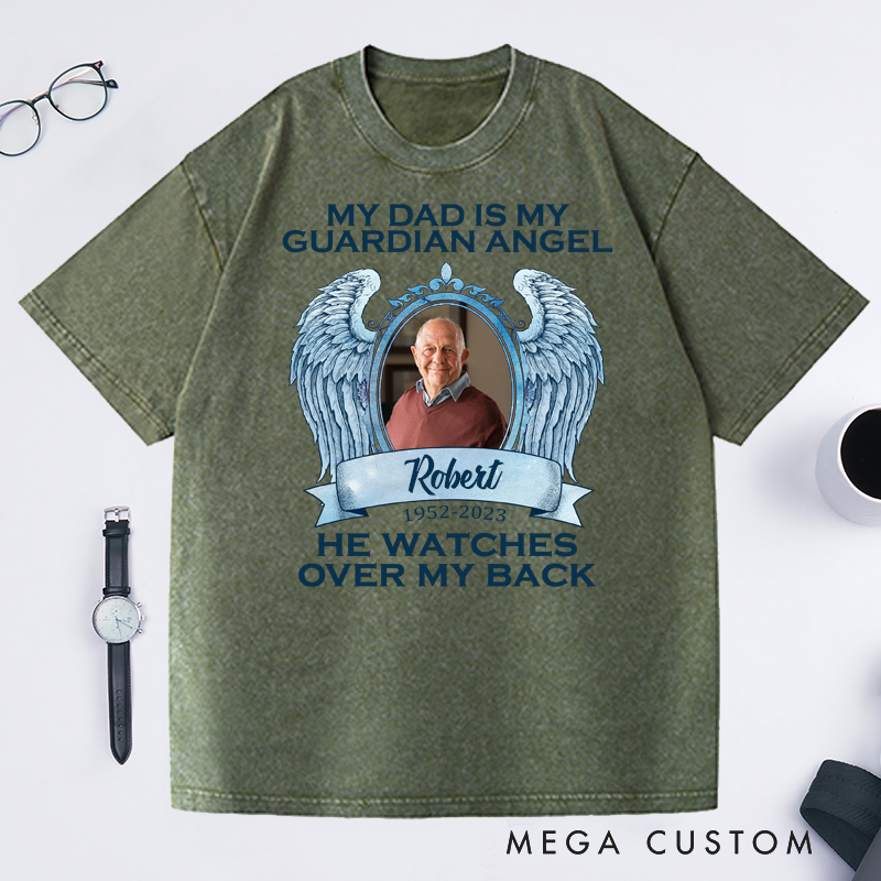 Personalized in loving Memory Washed T-Shirt Rest in Peace Shirt Heaven Shirt Custom Photo Shirt My Dad Is My Guardian Angel Shirt