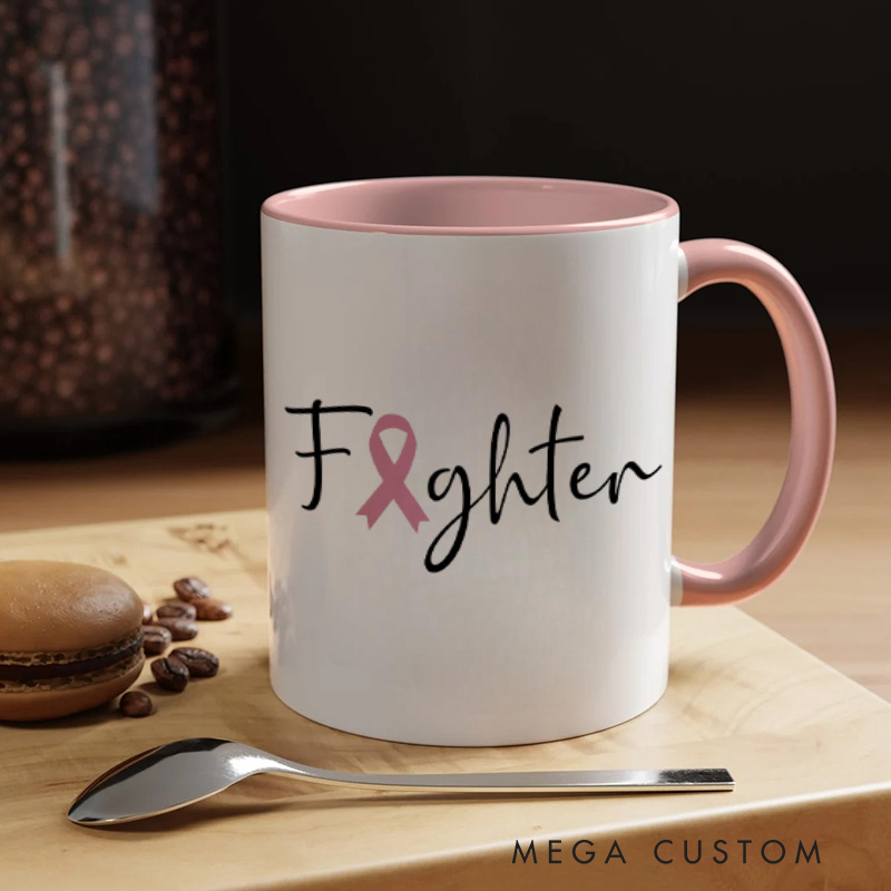 Personalized Fighter Ribbon Name Mug Raising Cancer Awareness and Celebrating Inner Strength Mugs