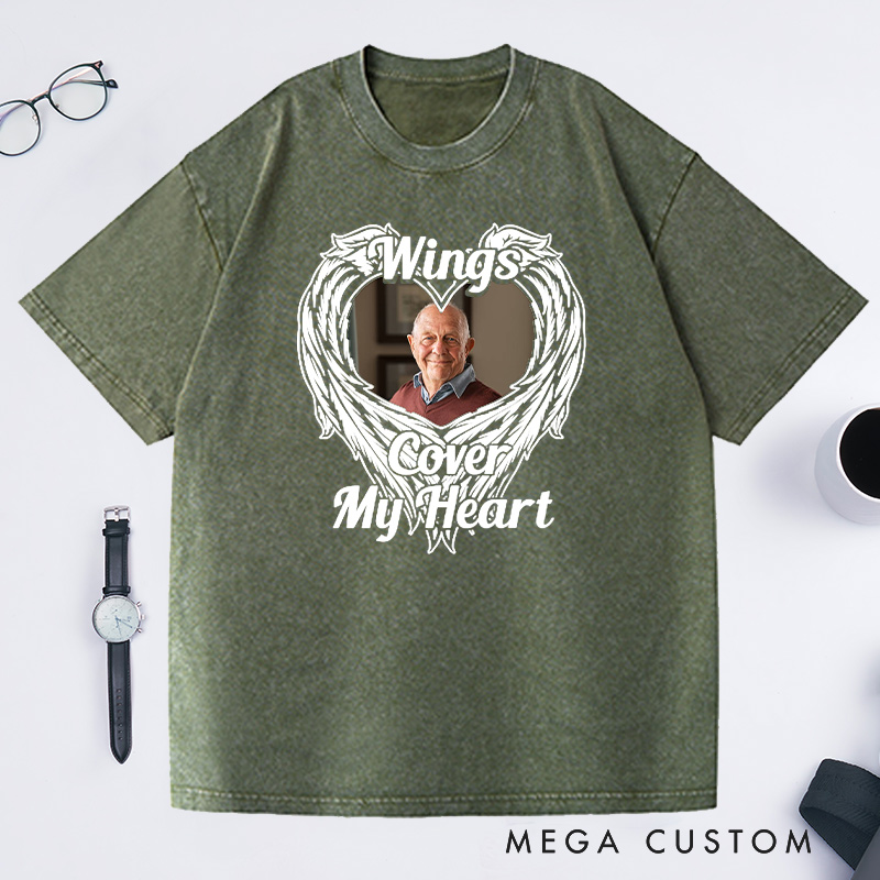 Personalized Memorial Washed T-Shirt Custom Funeral Photo Shirt Remembrance Shirt Sympathy T-Shirt for Loss of Father or Loved One Condolence Gift