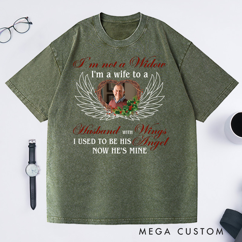 Personalized Memorial Photo Washed T-Shirt I'm A Wife To A Husband With Wings Shirt Condolence Gift