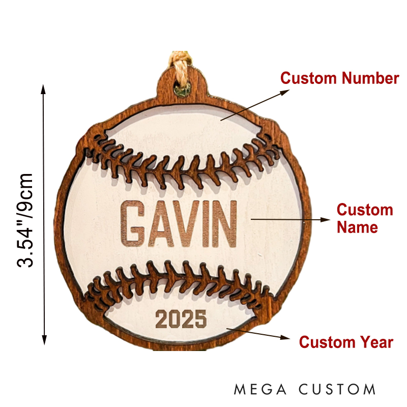 Personalized Wooden Baseball Christmas Ornament with Custom Name Number and Year  