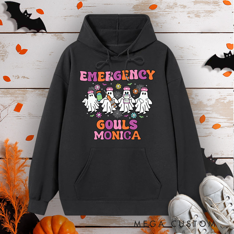 Personalized Hoodies for Nurse Customized Emergency Ghouls Nurse Design Hoodies Halloween Nurse Hoodie