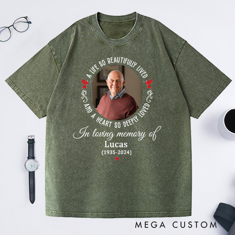 Personalized Memorial Washed T-Shirt Custom Funeral Photo Shirt Rest in Peace Memory Shirt Remembrance Shirt Gift for Loss of Grandfather or Loved One