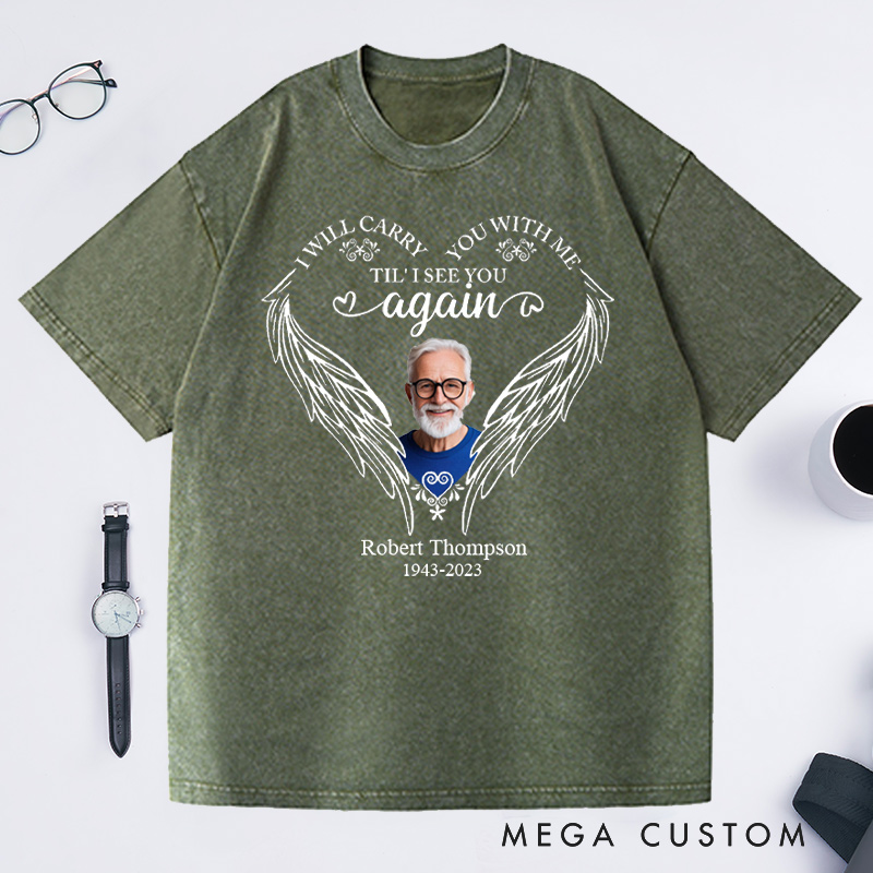 Personalized Memorial Photo Washed T-Shirt Remembrance Tees in Loving Memory Shirt Sympathy Gift for Loss of Father Funeral Keepsake