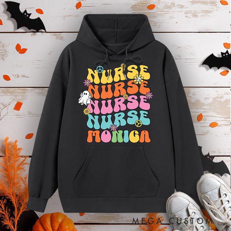 Personalized Hoodies for Nurse Customized Groovy Nurse Design Hoodies Halloween Nurse Hoodie