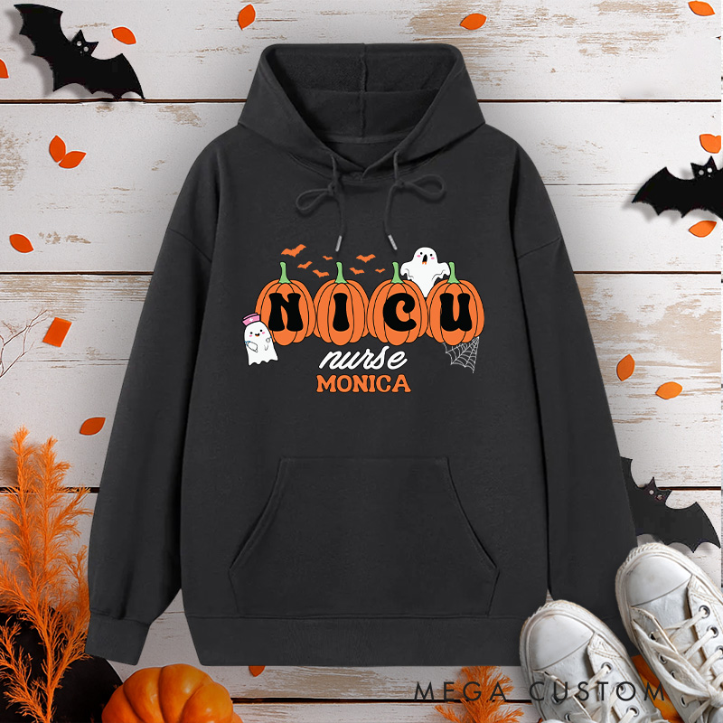 Personalized Hoodies for Nurse Customized NICU Nurse Design Hoodies Halloween Nurse Hoodie