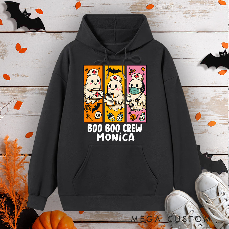 Personalized Hoodies for Nurse Customized Boo Boo Crew Cute Ghost Design Hoodies Halloween Nurse Hoodie