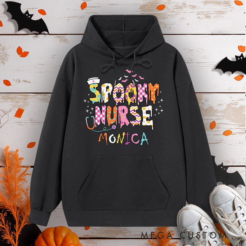Personalized Hoodies for Nurse Customized Spooky Nurse Fun and Colorful Design Hoodies Halloween Nurse Hoodie