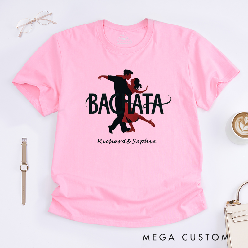 Personalized Bachata Dance T-Shirts Unisex Latin Dance Lover Gift Custom Name Shirt for Bachata Enthusiasts Unique Couples Dancing Tee