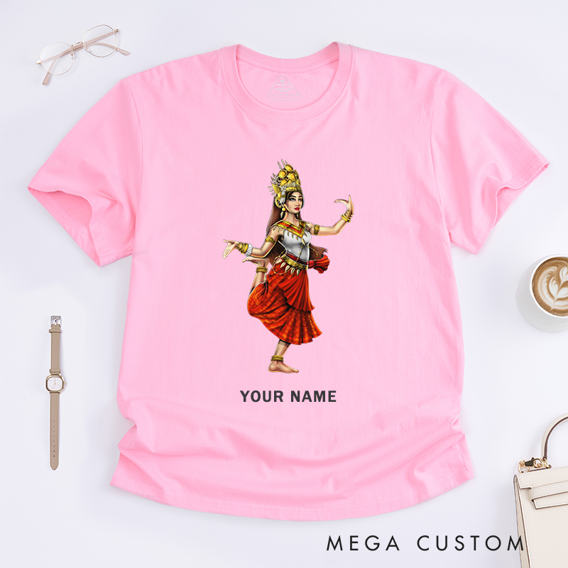 Personalized Apsara Dancer T-Shirts Custom Name Ethnic Gift for Women Art Fashion Personal Unique Clothing for Her