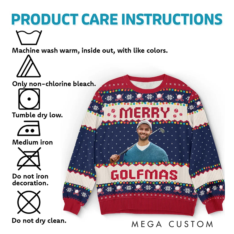 Personalized "Merry Golfmas" Ugly Christmas Sweater with Custom Face