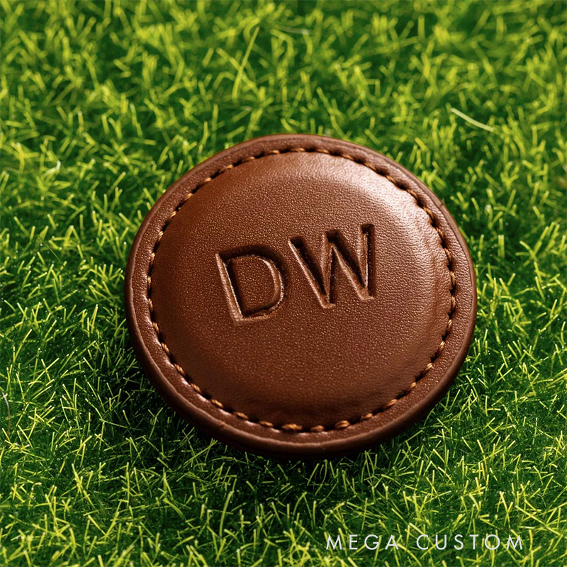 Personalized Leather Golf Ball Marker with Custom Initials 