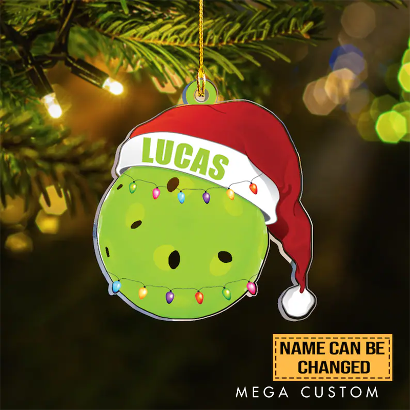 Personalized Pickleball Christmas Acrylic Ornament with Custom Name and Festive Design