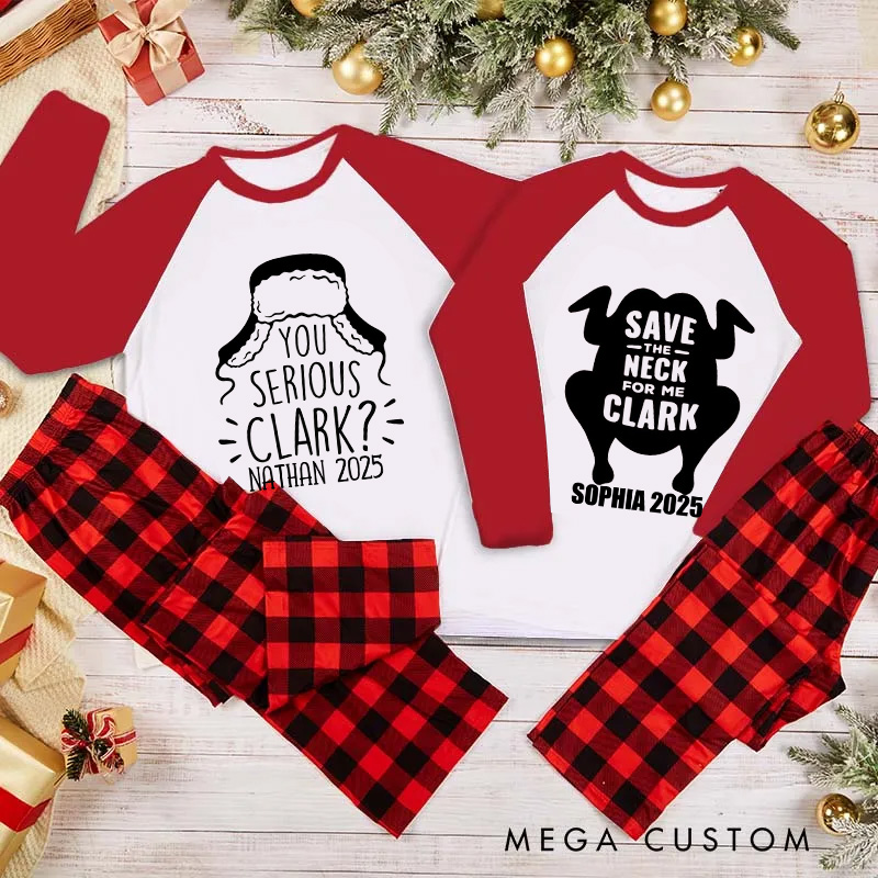 Personalized Classic Christmas Movie Inspired Funny Christmas Family Matching Pajamas Family Name Shirts Movie Holiday Shirt
