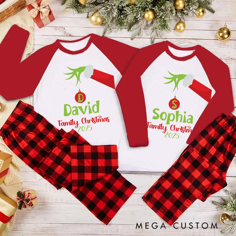 Personalized Classic Christmas Movie Inspired Green Monster Christmas Family Matching Pajamas Family Name Shirts Movie Holiday Shirt