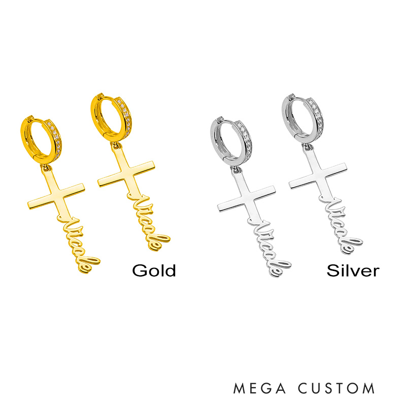 Personalized Dangle Cross Earrings with Name Religious Gift for Women Christian Gift for Her