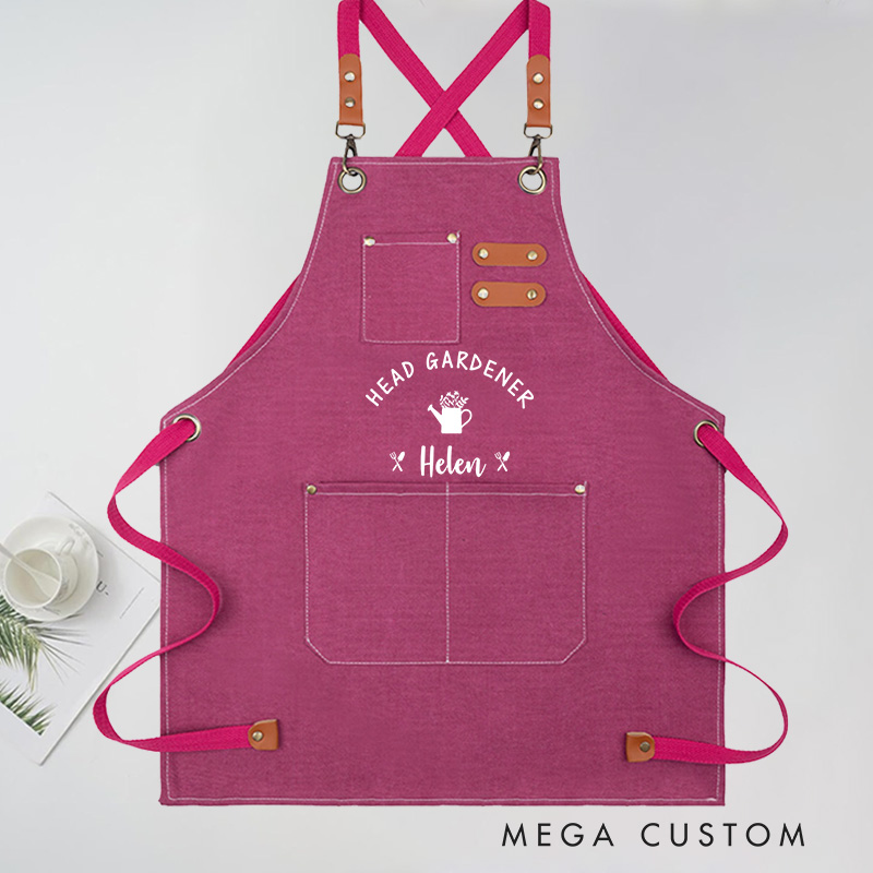 Personalized Head Gardener Aprons Garden Apron with Name Green Planting Apron Gardening Apron with Pockets 
