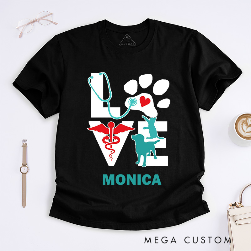 Personalized Nurse T-Shirts Love for Veterinary Care Fashion Design T-Shirts