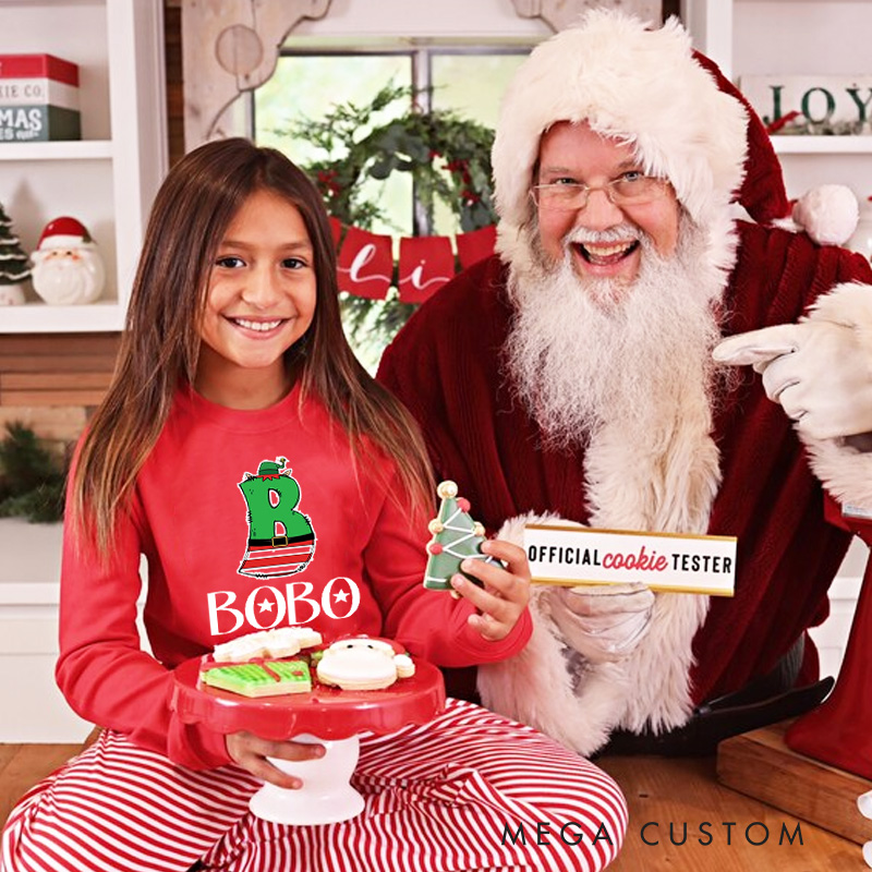 Personalized Green Initial Belt Festive Christmas Christmas Pajamas