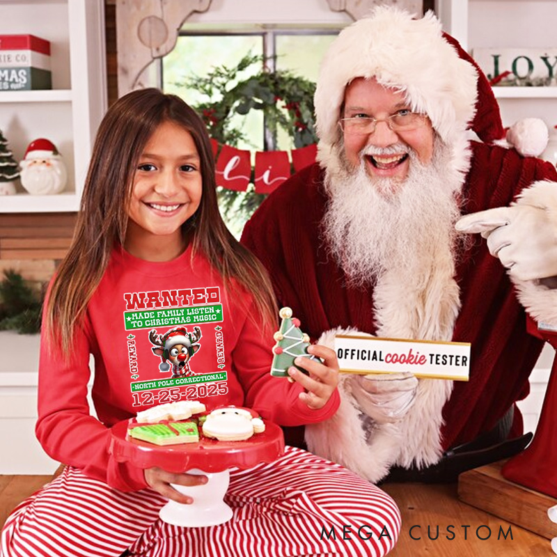 Personalized Wanted Christmas Music Reindeer Mugshot Funny Holiday Christmas Pajamas 