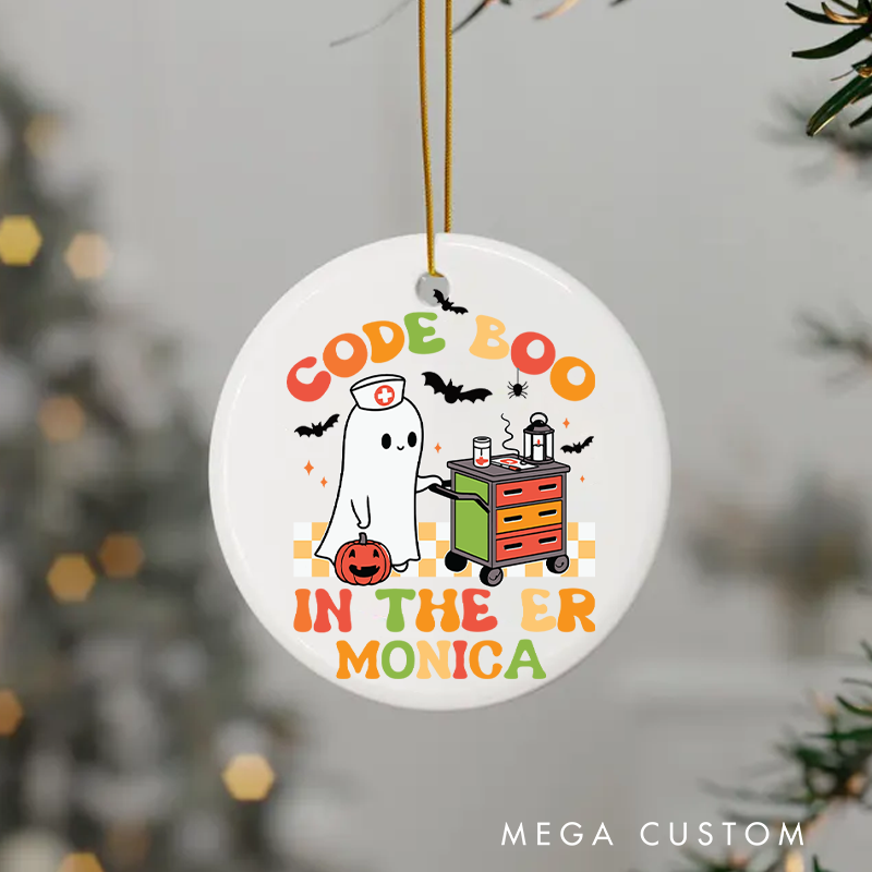 Personalized Nurse Halloween Ornament Code Boo in the ER Design Ornament 